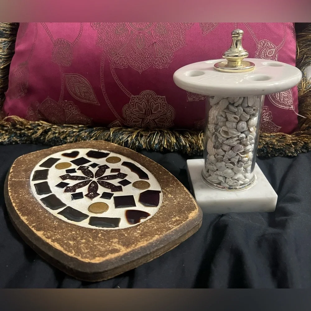 Decorative Mosaic Coaster soap plate and Marble sea shell Toothbrush Holder